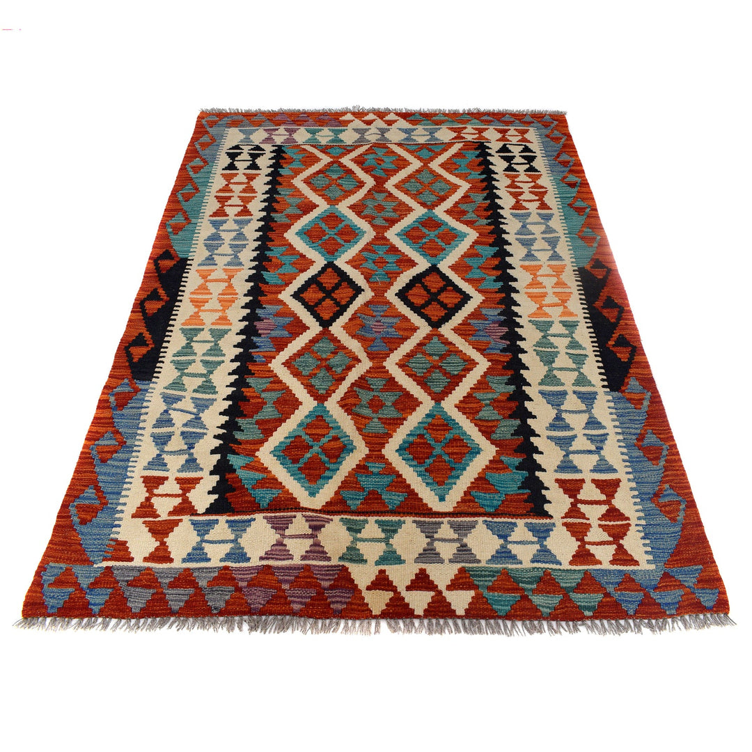 Hand Woven Wool Kelim 4' 4" x 6' 0" - No. AL14217