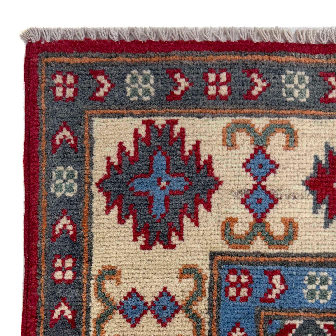 Red Afghan Kazak Rug 4' 10" x 7' 8" Hand-Knotted | No. AL637720