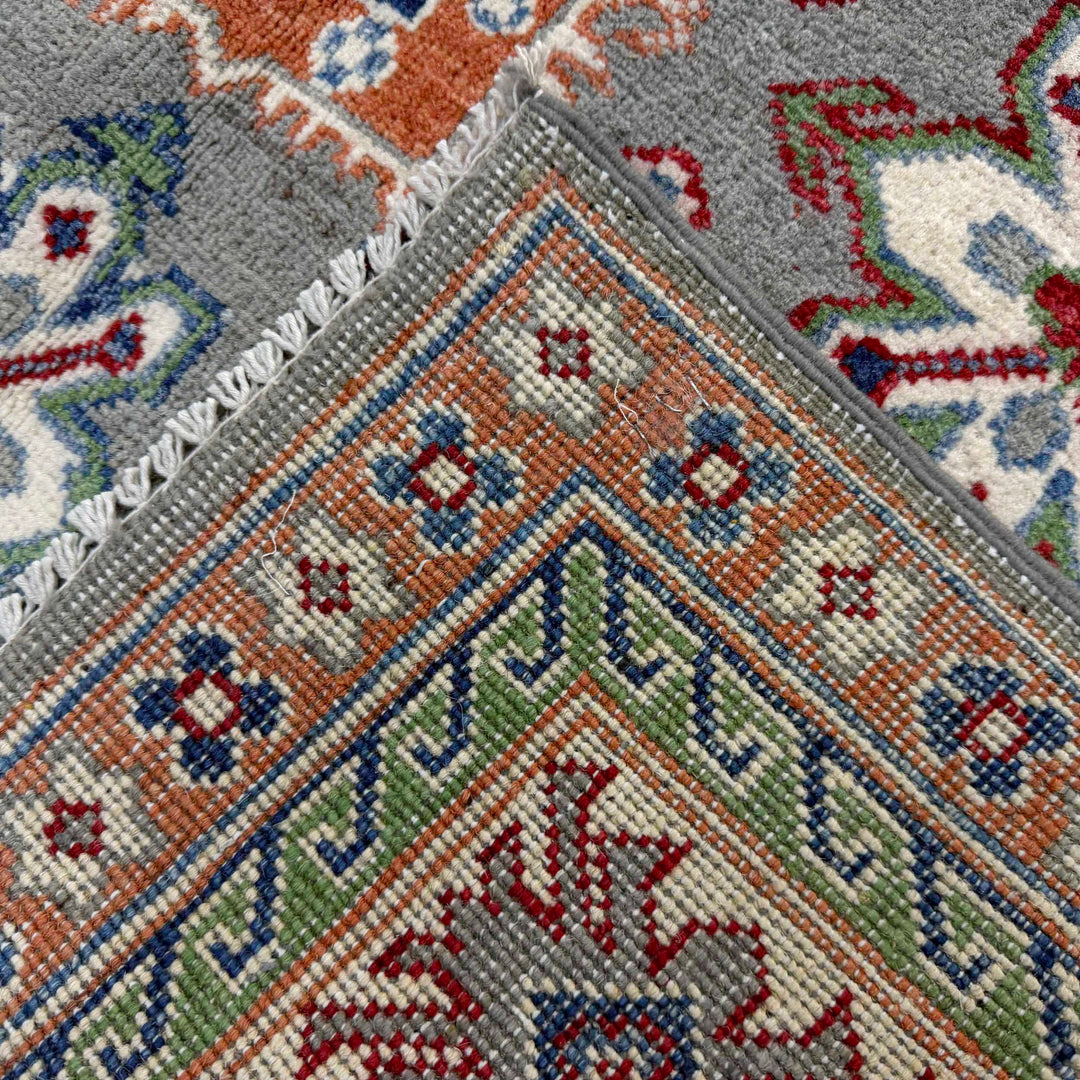 Gray Afghan Kazak Rug 4' 11" x 6' 6" Hand-Knotted border