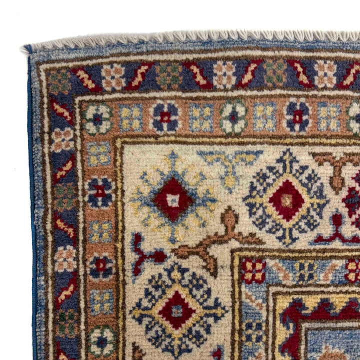 Blue Afghan Kazak Rug 4' 0" x 5' 11" Hand-Knotted | No. AL101383
