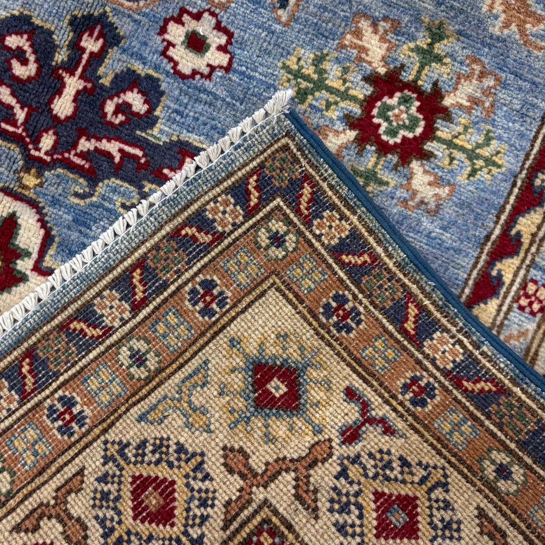 Blue Afghan Kazak Rug 4' 0" x 5' 11" Hand-Knotted | No. AL101383