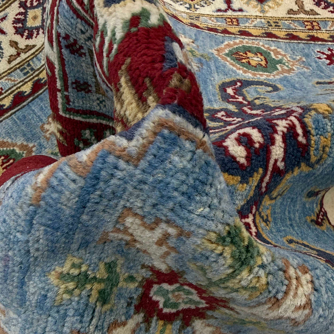 Blue Afghan Kazak Rug 4' 0" x 5' 11" Hand-Knotted | No. AL101383