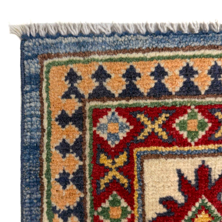 Blue Afghan Kazak Rug 4' 11" x 6' 10" Hand-Knotted pattern