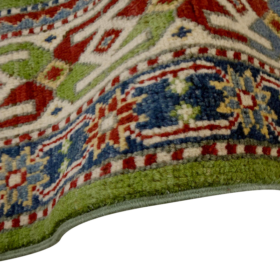 Green Afghan Kazak Rug 3' 11" x 5' 11" Hand-Knotted | No. AL46698