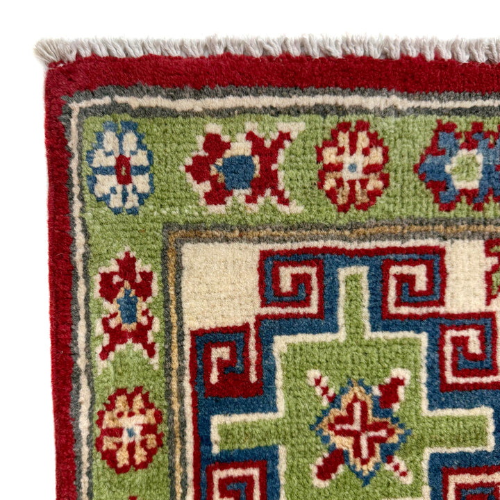 Red Afghan Kazak Rug 5' 7" x 7' 10" Hand-Knotted | No. AL42345