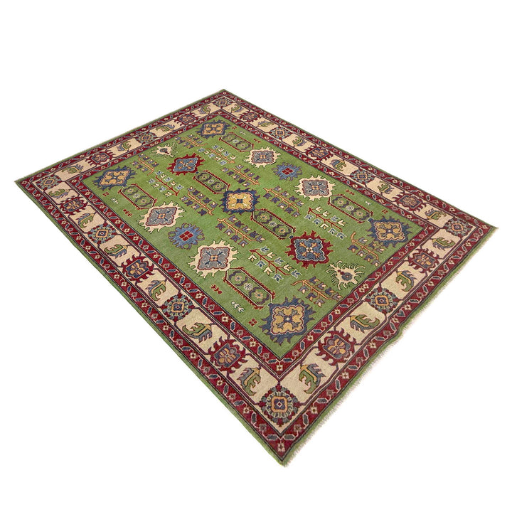 Green Afghan Kazak Rug 5'8" x 8'4" Hand-Knotted view