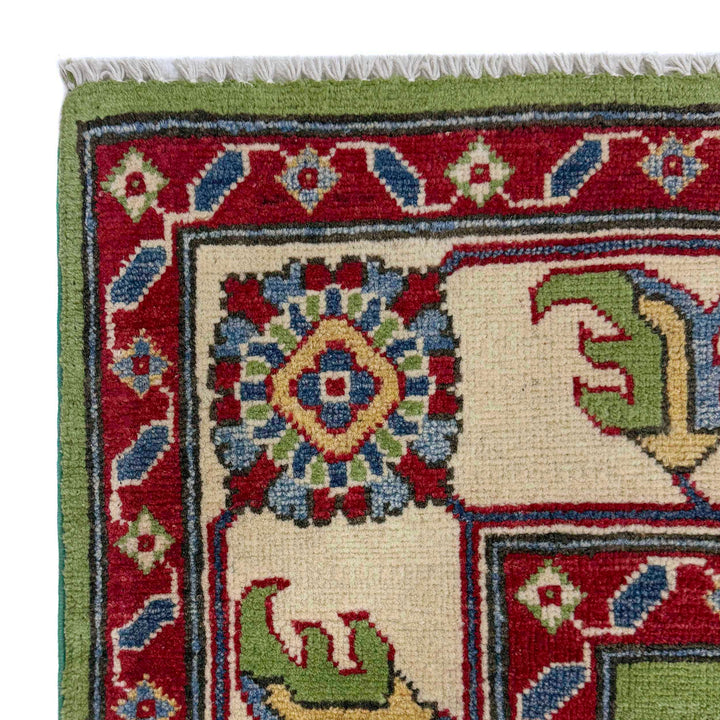 Green Afghan Kazak Rug 5'8" x 8'4" Hand-Knotted pattern