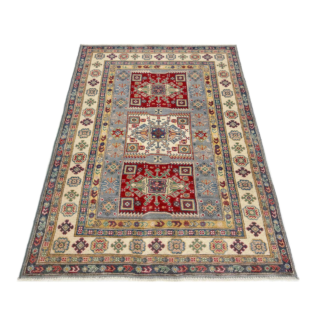 Afghan Kazak Rug 3' 9" x 6' 7" Hand-Knotted | No. AL66397