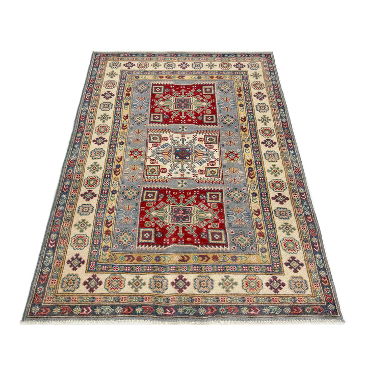 Afghan Kazak Rug 3' 9" x 6' 7" Hand-Knotted | No. AL66397