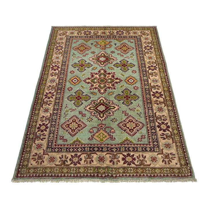 Gray Afghan Kazak Rug 3' 10" x 5' 10" Hand-Knotted detail