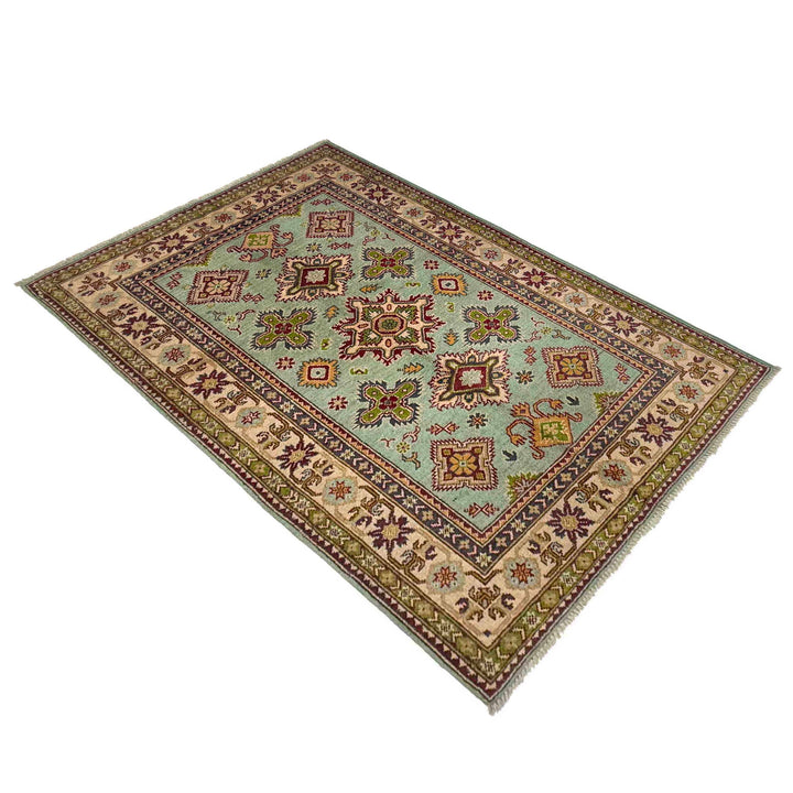 Gray Afghan Kazak Rug 3' 10" x 5' 10" Hand-Knotted close-up