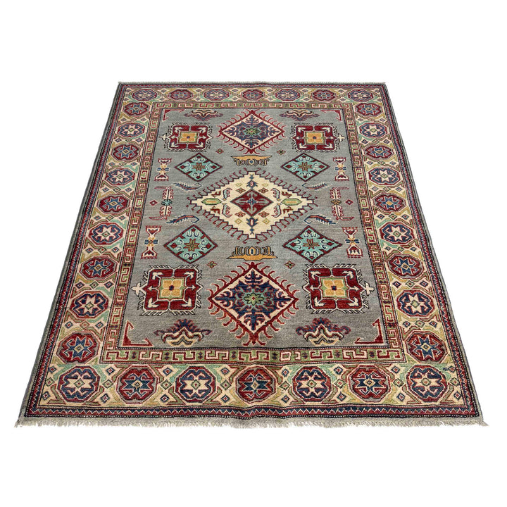 Gray Afghan Kazak Rug 4' 8" x 6' 5" Hand-Knotted | No. AL14035