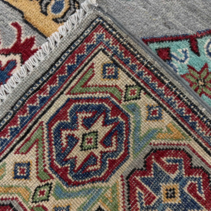 Gray Afghan Kazak Rug 4' 8" x 6' 5" Hand-Knotted | No. AL14035