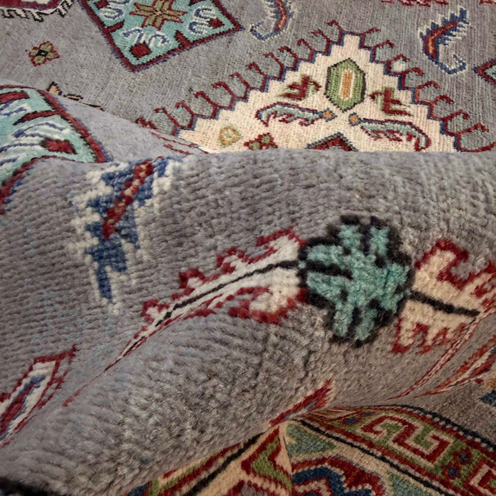 Gray Afghan Kazak Rug 4' 8" x 6' 5" Hand-Knotted field