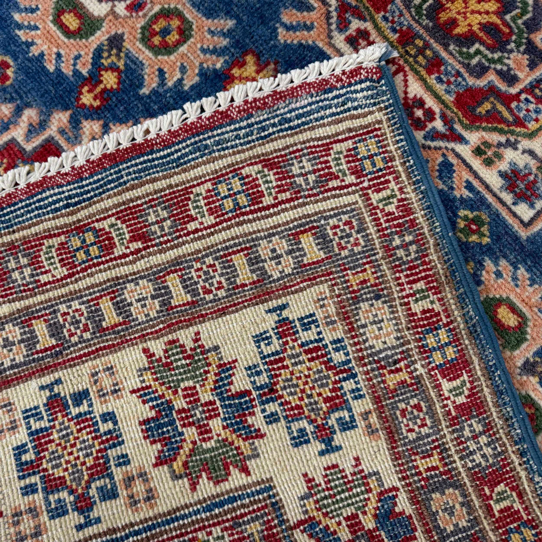 Blue Afghan Kazak Rug 3' 10" x 5' 10" Hand-Knotted | No. AL99456
