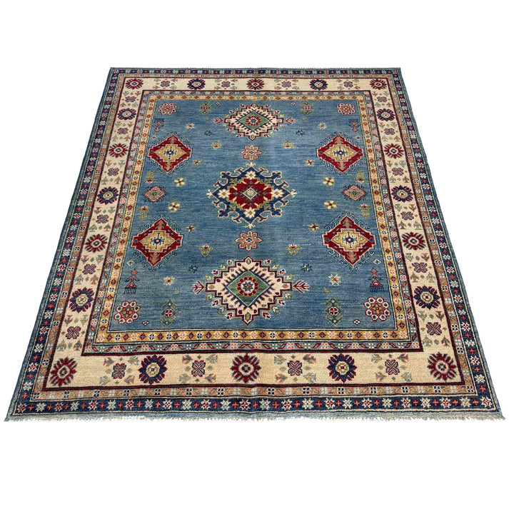 Blue Afghan Kazak Rug 4' 10" x 6' 2" Hand-Knotted | No. AL44465