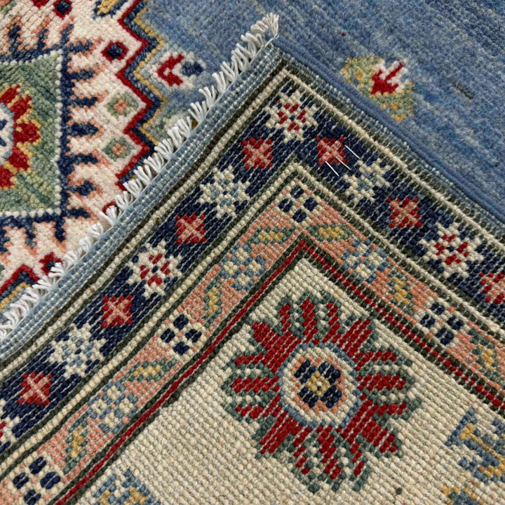 Blue Afghan Kazak Rug 4' 10" x 6' 2" Hand-Knotted | No. AL44465