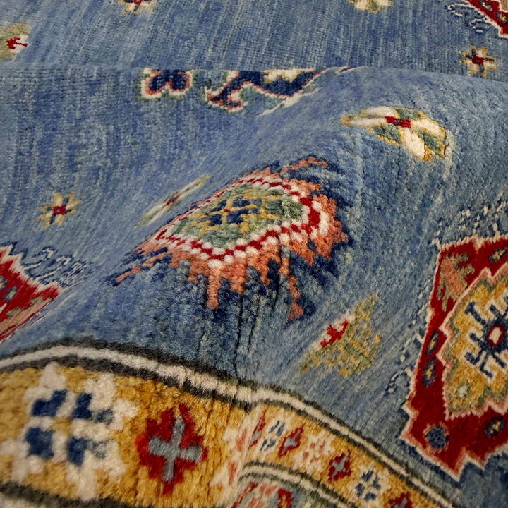 Blue Afghan Kazak Rug 4' 10" x 6' 2" Hand-Knotted | No. AL44465