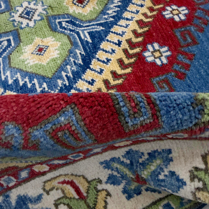 Blue Afghan Kazak Rug 3' 10" x 5' 10" Hand-Knotted texture