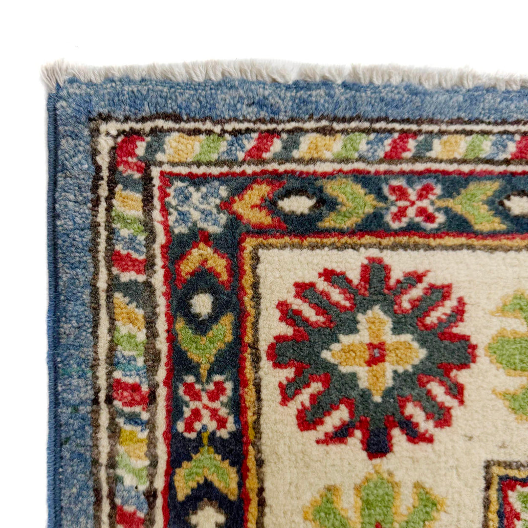 Blue Afghan Kazak Rug 3' 8" x 5' 11" Hand-Knotted pattern