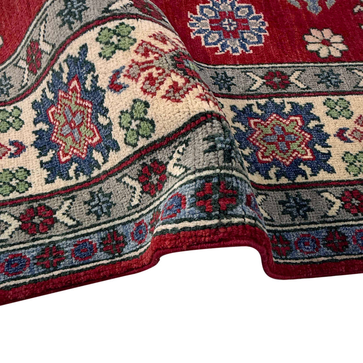 Red Afghan Kazak Rug 4' 11" x 6' 5" Hand-Knotted field