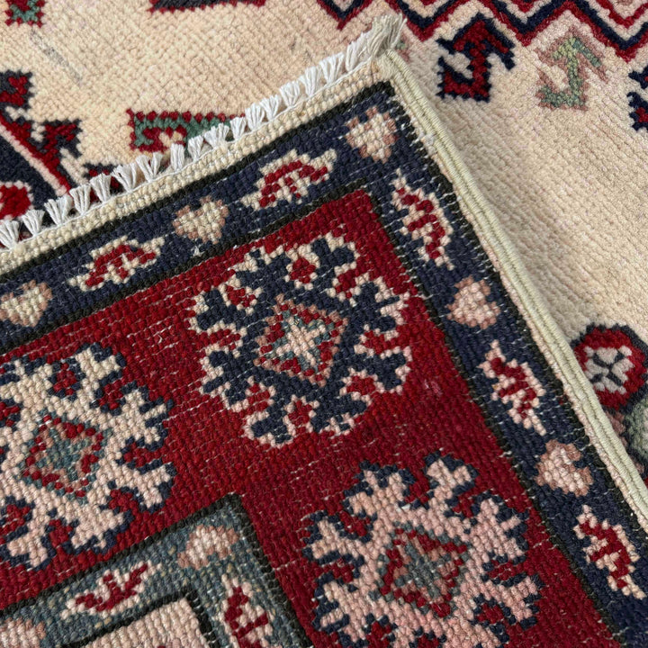 Beige Afghan Kazak Rug 3' 11" x 5' 8" Hand-Knotted | No. AL72238