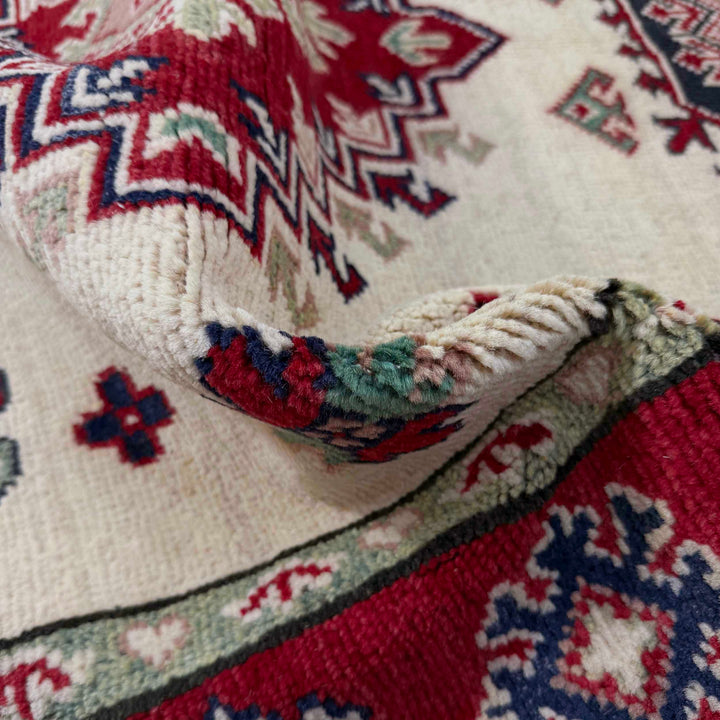 Beige Afghan Kazak Rug 3' 11" x 5' 8" Hand-Knotted | No. AL72238