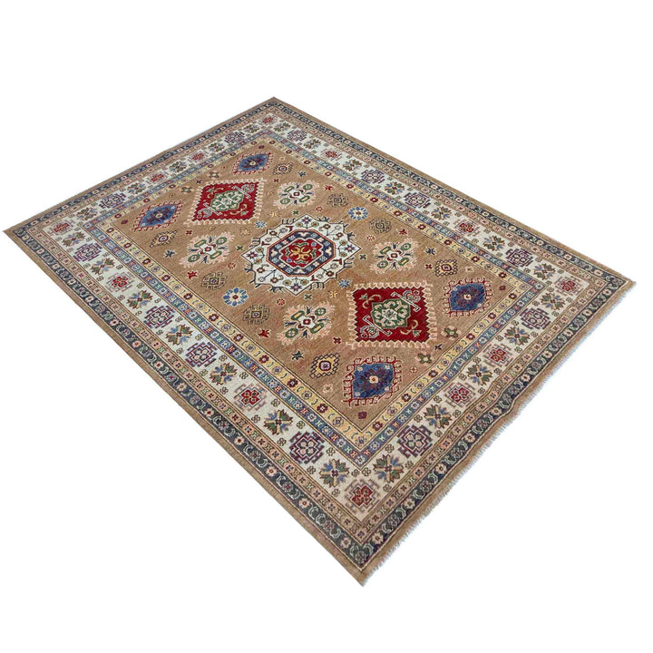 Orange Afghan Kazak Rug 4' 11" x 7' 1" Hand-Knotted | No. AL366236