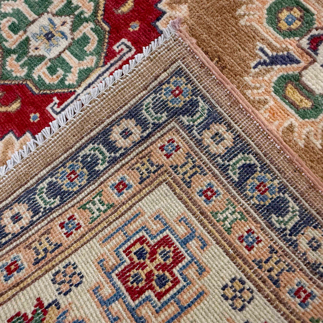 Orange Afghan Kazak Rug 4' 11" x 7' 1" Hand-Knotted | No. AL366236