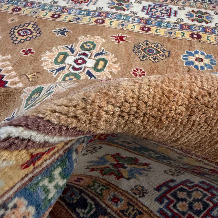 Orange Afghan Kazak Rug 4' 11" x 7' 1" Hand-Knotted | No. AL366236