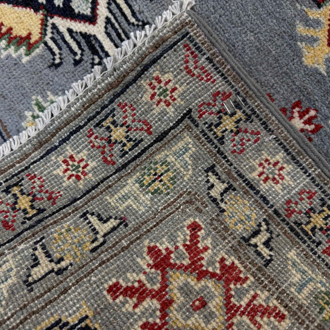 Gray Afghan Kazak Rug 4' 9" x 6' 4" Hand-Knotted | No. AL210074