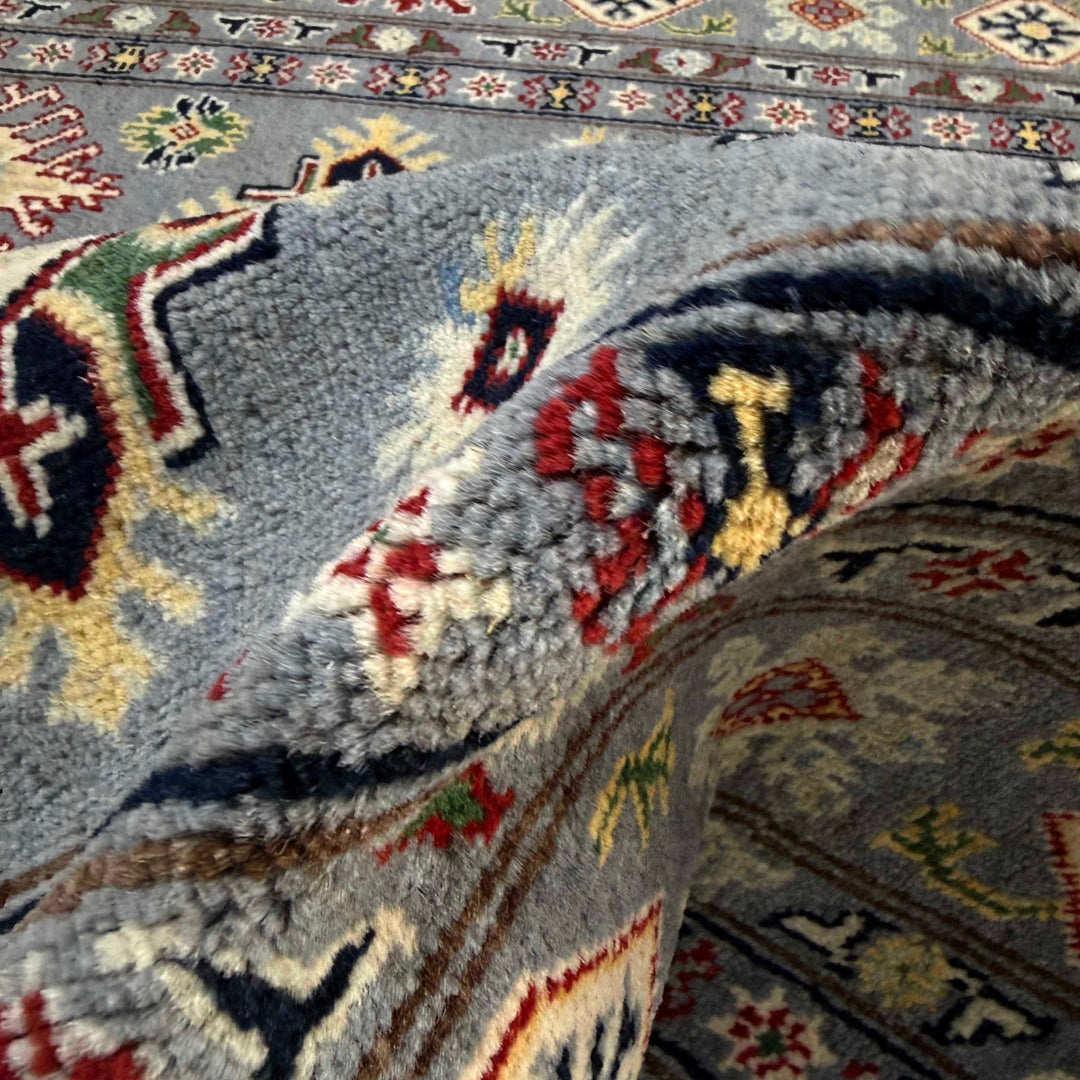 Gray Afghan Kazak Rug 4' 9" x 6' 4" Hand-Knotted | No. AL210074