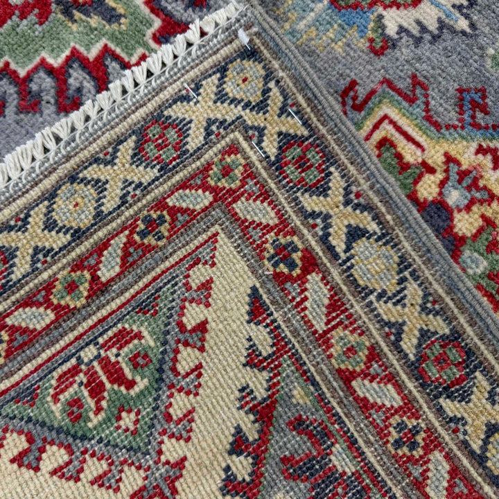 Gray Afghan Kazak Rug 4' 9" x 6' 7" Hand-Knotted border
