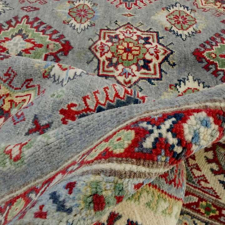 Gray Afghan Kazak Rug 4' 9" x 6' 7" Hand-Knotted field