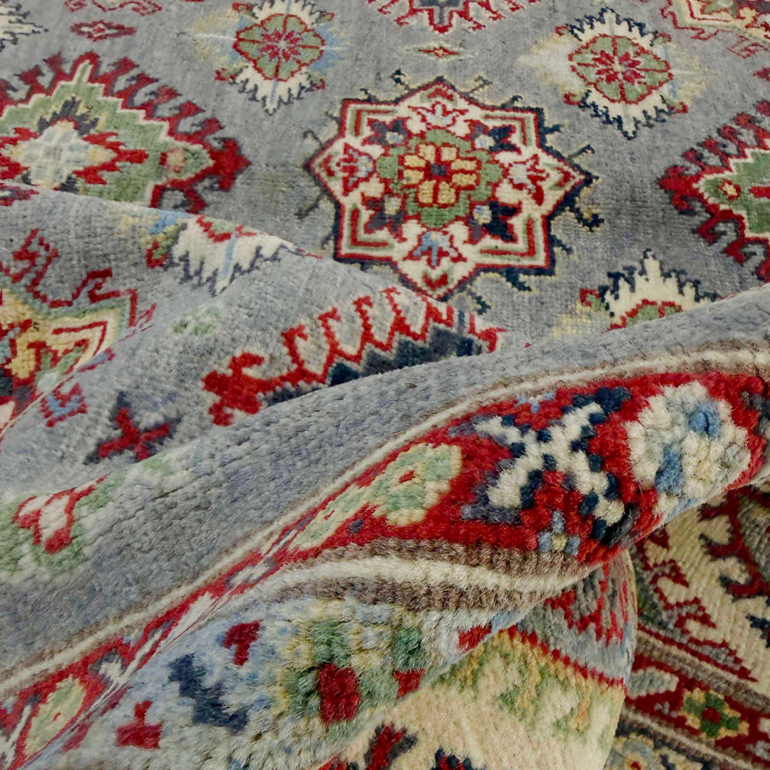 Gray Afghan Kazak Rug 4' 9" x 6' 7" Hand-Knotted field