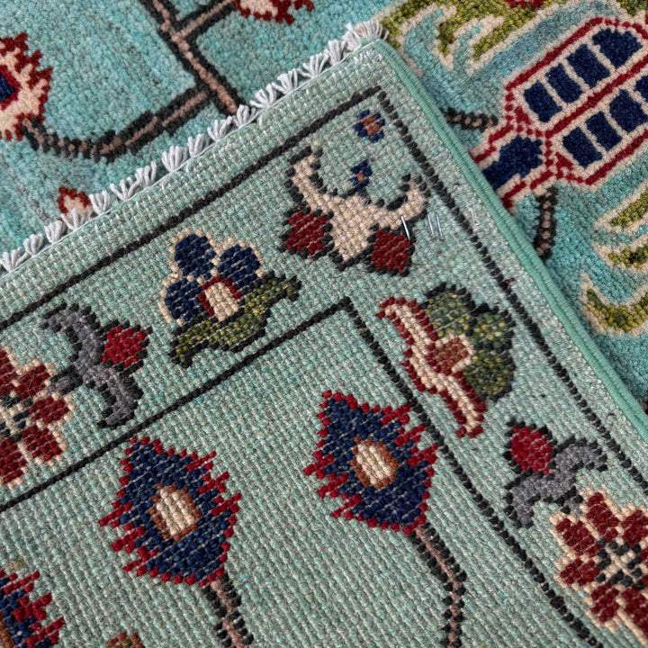 Blue Afghan Sultani Rug Runner 2' 11" x 9' 7" Hand-Knotted | No. AL34133