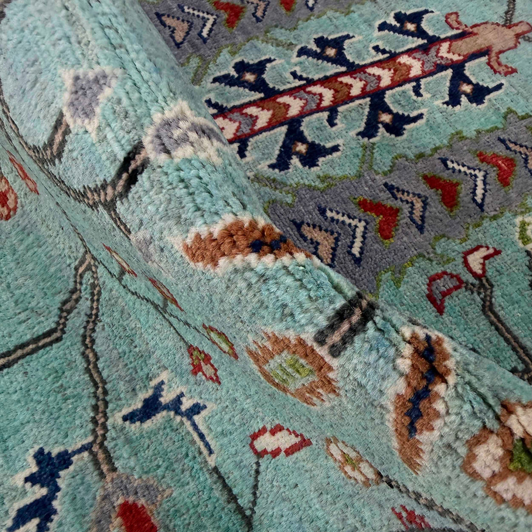 Blue Afghan Sultani Rug Runner 2' 11" x 9' 7" Hand-Knotted | No. AL34133