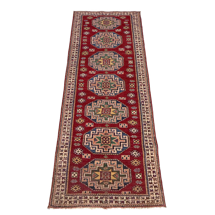 Red Afghan Kazak Rug 2' 8" x 8' 4" Hand-Knotted | No. AL51192