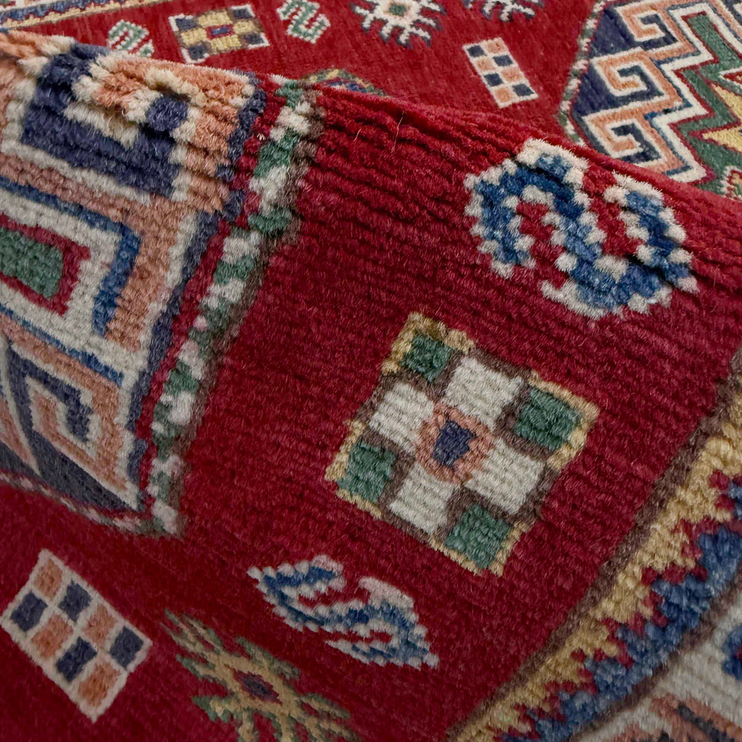 Red Afghan Kazak Rug 2' 8" x 8' 4" Hand-Knotted | No. AL51192