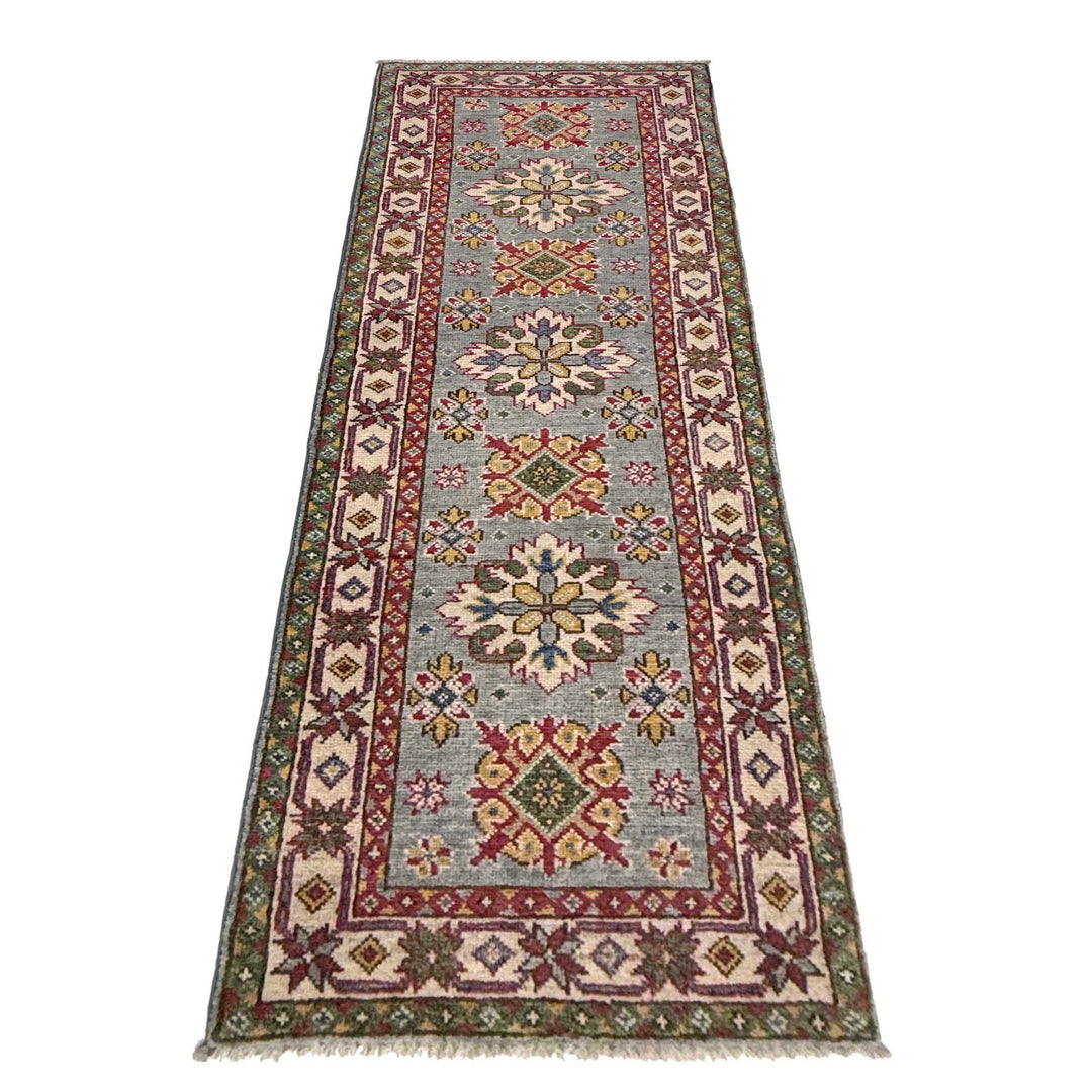 Grey Afghan Kazak Rug 2' 2" x 6' 1" Hand-Knotted | No. AL72514