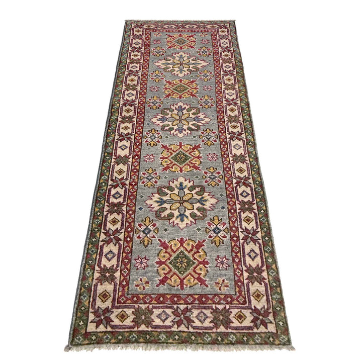 Grey Afghan Kazak Rug 2' 2" x 6' 1" Hand-Knotted detail