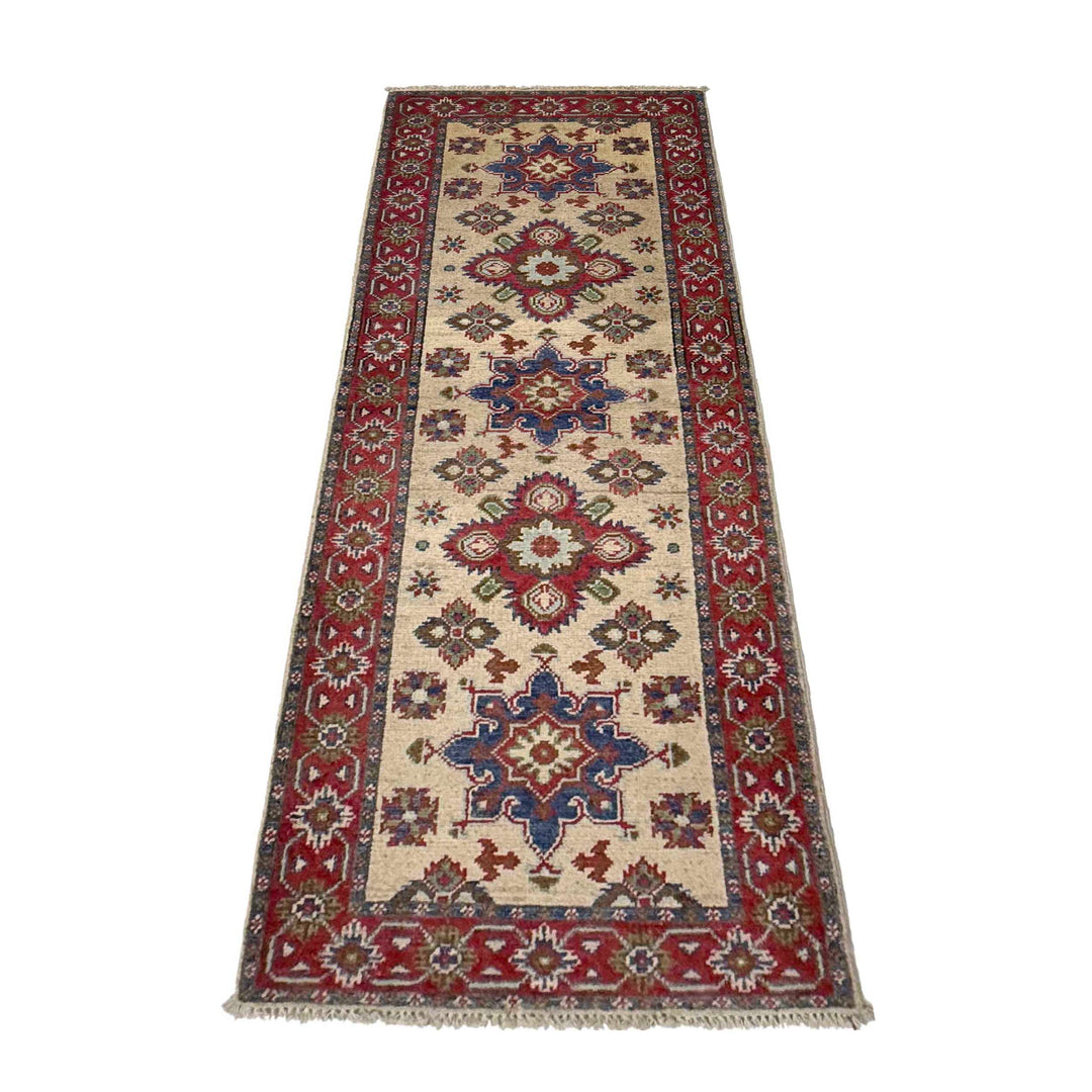 Beige Afghan Kazak Rug 2'1" x 5'9" Hand-Knotted | No. AL67900