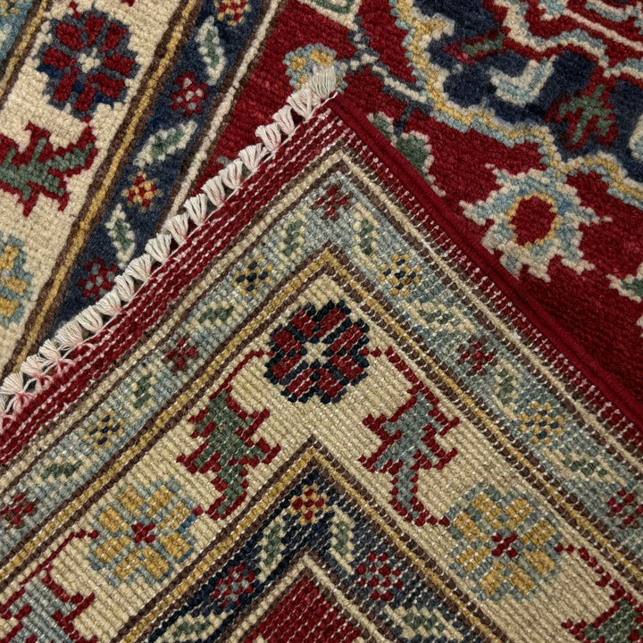 Red Afghan Kazak Rug 2' 0" x 5' 10" Hand-Knotted border