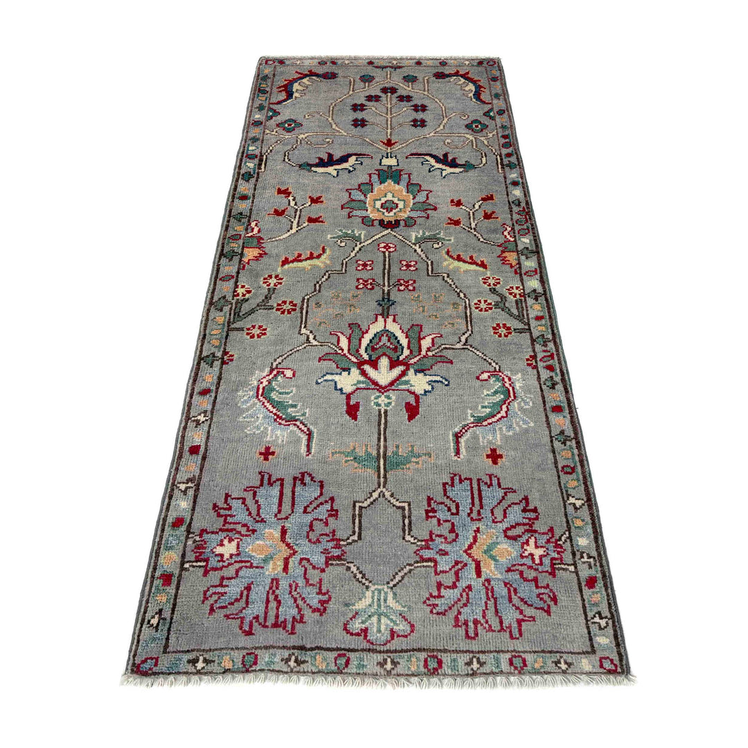 Gray Afghan Sultani Rug 2' 0" x 4' 10" Hand-Knotted detail