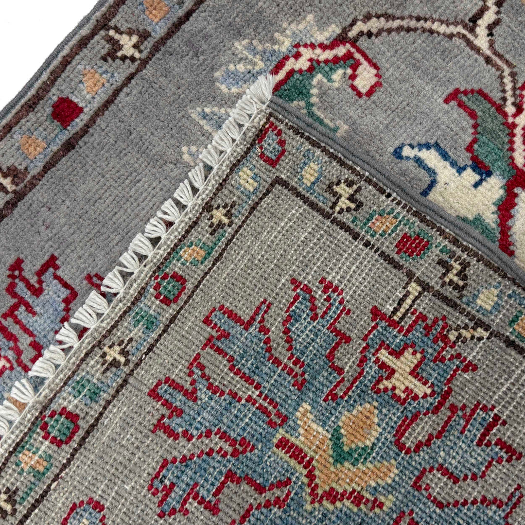 Gray Afghan Sultani Rug 2' 0" x 4' 10" Hand-Knotted border