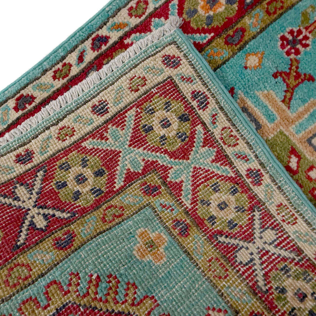 Blue Afghan Kazak Rug 1' 10" x 5' 7" Hand-Knotted | No. AL23792