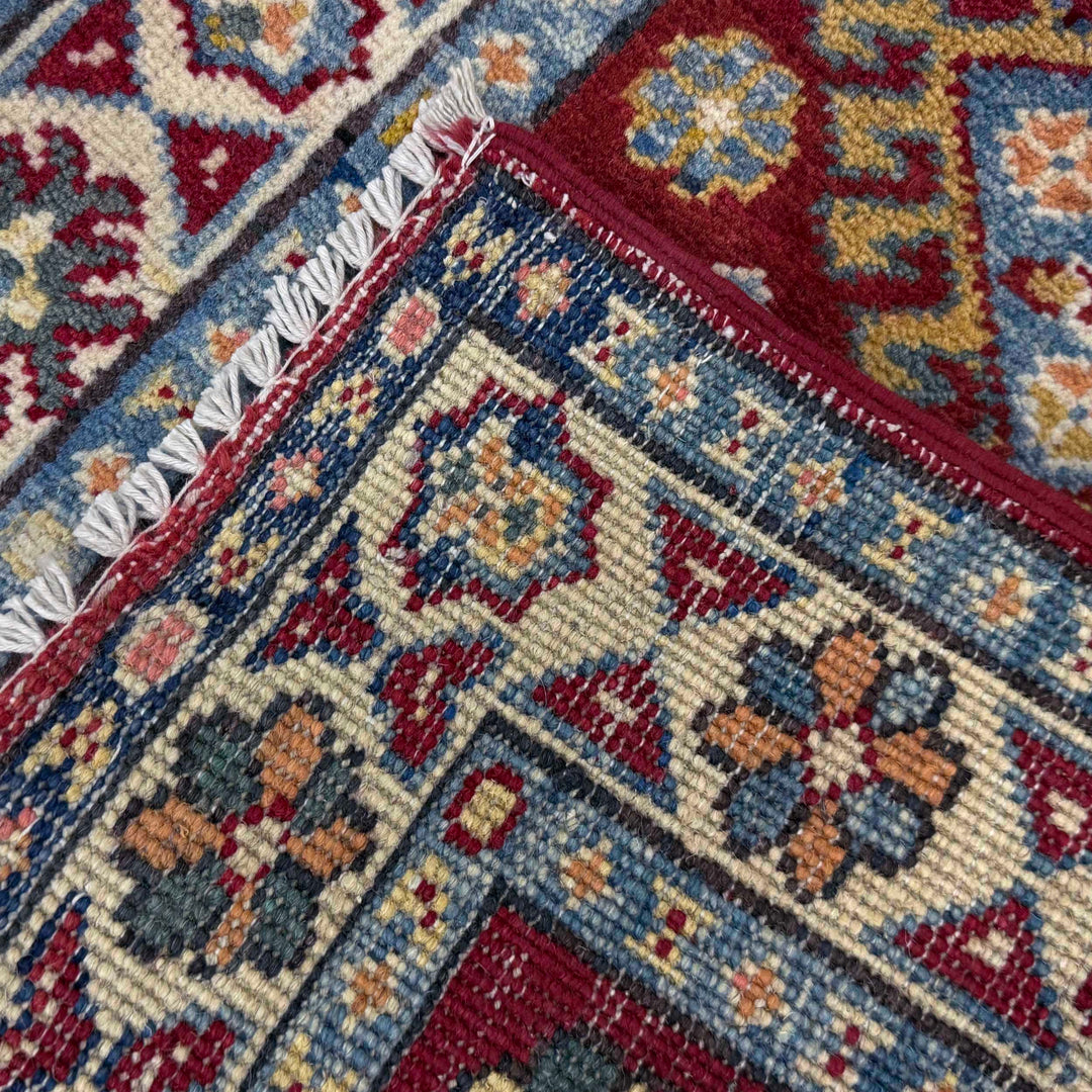 Red Afghan Kazak Runner Rug 1' 10" x 5' 1" Hand-Knotted border