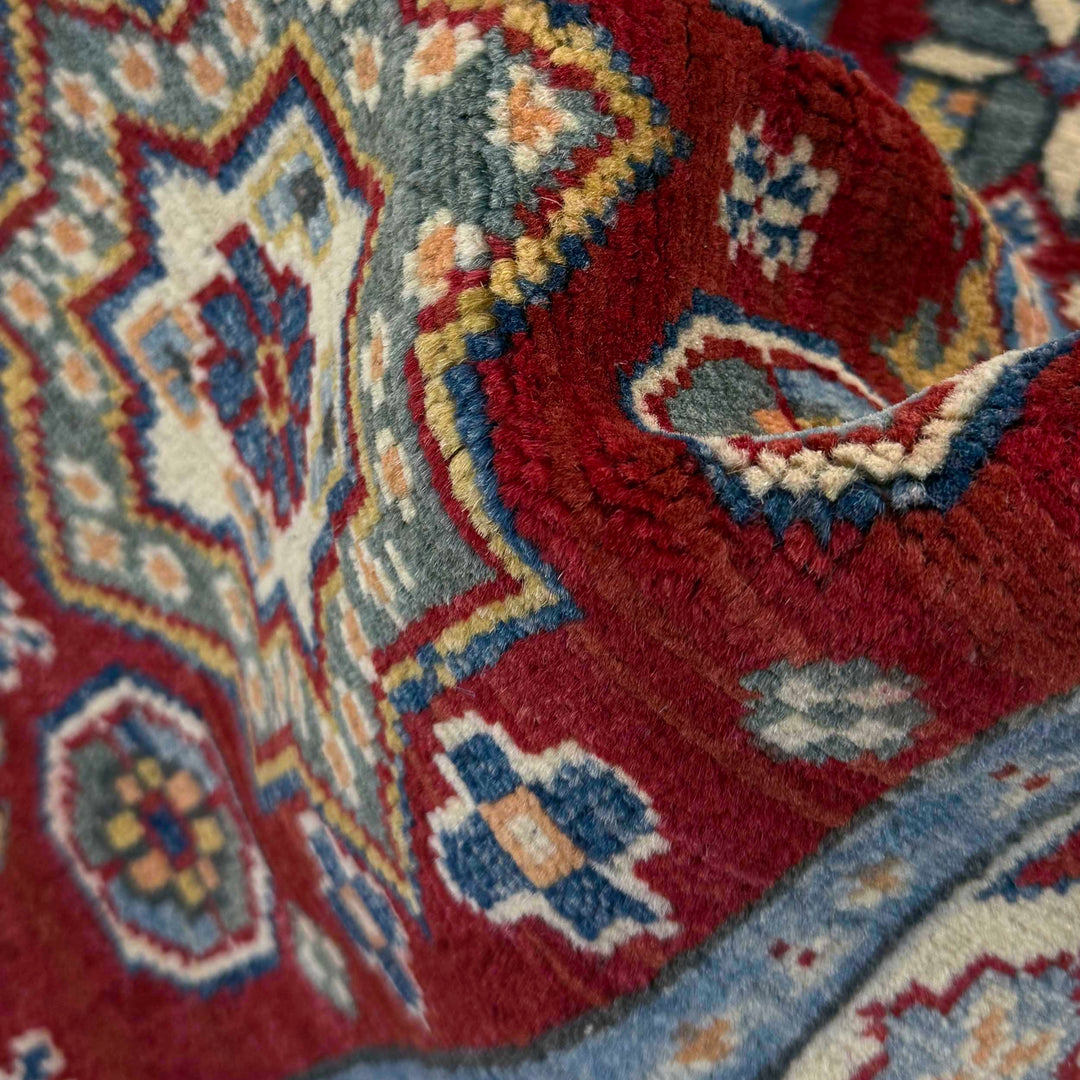 Red Afghan Kazak Runner Rug 1' 10" x 5' 1" Hand-Knotted field
