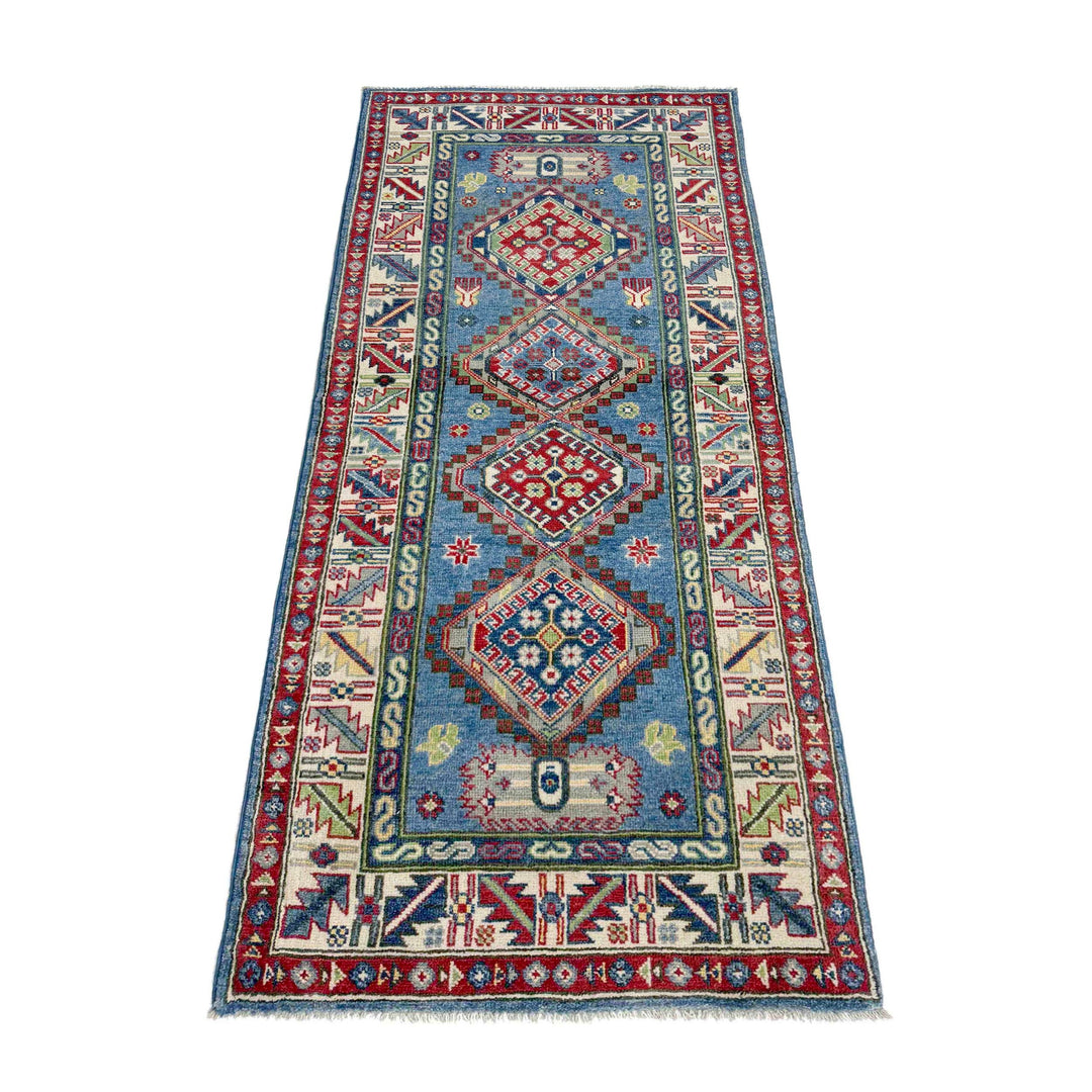 Blue Afghan Kazak Rug 2' 7" x 6' 7" Hand-Knotted | No. AL93455
