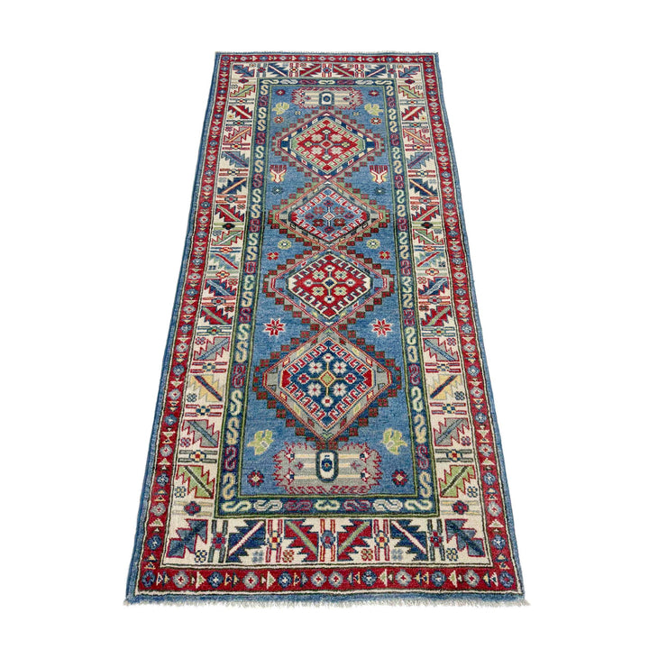 Blue Afghan Kazak Rug 2' 7" x 6' 7" Hand-Knotted | No. AL93455